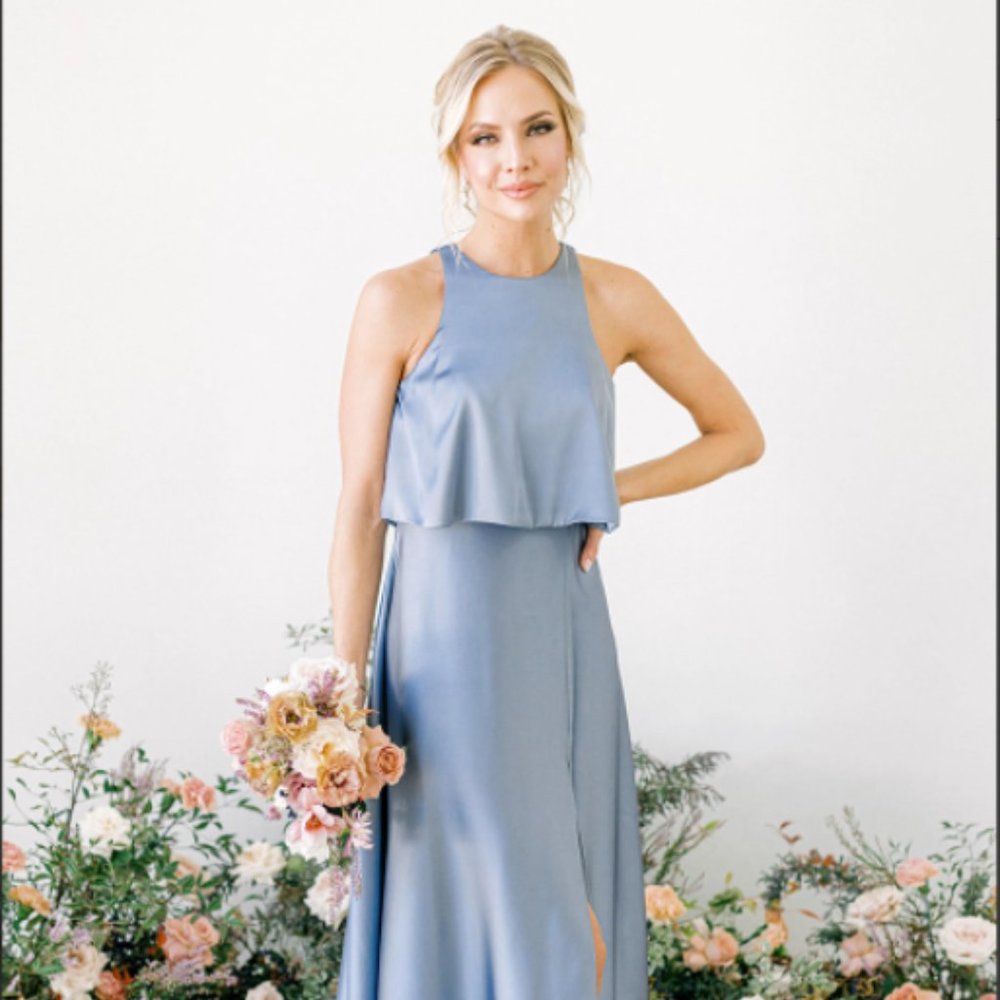 Revelry Wren French Blue Satin Bridesmaid Dress Size 6